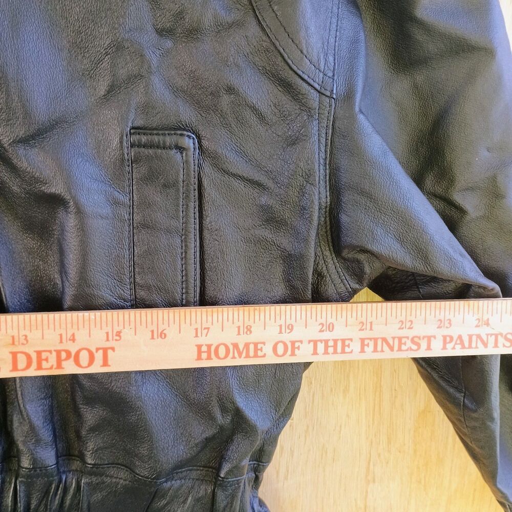 Genuine Leather Hooded Jacket Vintage Real Leather Parka Coat Drawstring Waist M - Picture 12 of 16